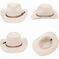 thumbnail image 3 of Women Men Western Cowboy Fedora Felt Hat Wide Brim Outdoor Cowgirl Hat with Belt Buckle, 3 of 5