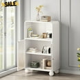 thumbnail image 3 of IVV Freestanding Storage Metal Cabinet, Floor Display Cabinet with 2 Glass Doors and Open Shelf, for Entrance Bedroom Bathroom Kitchen Reception Room, 27.56"L x 13.78"W x 45.28"H, White, 3 of 11