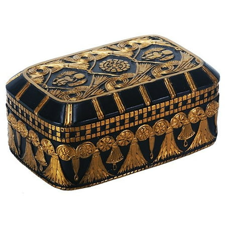 - Egyptian Themed Winged Scarab Amulet Lotus Black and Gold Jewelry Box