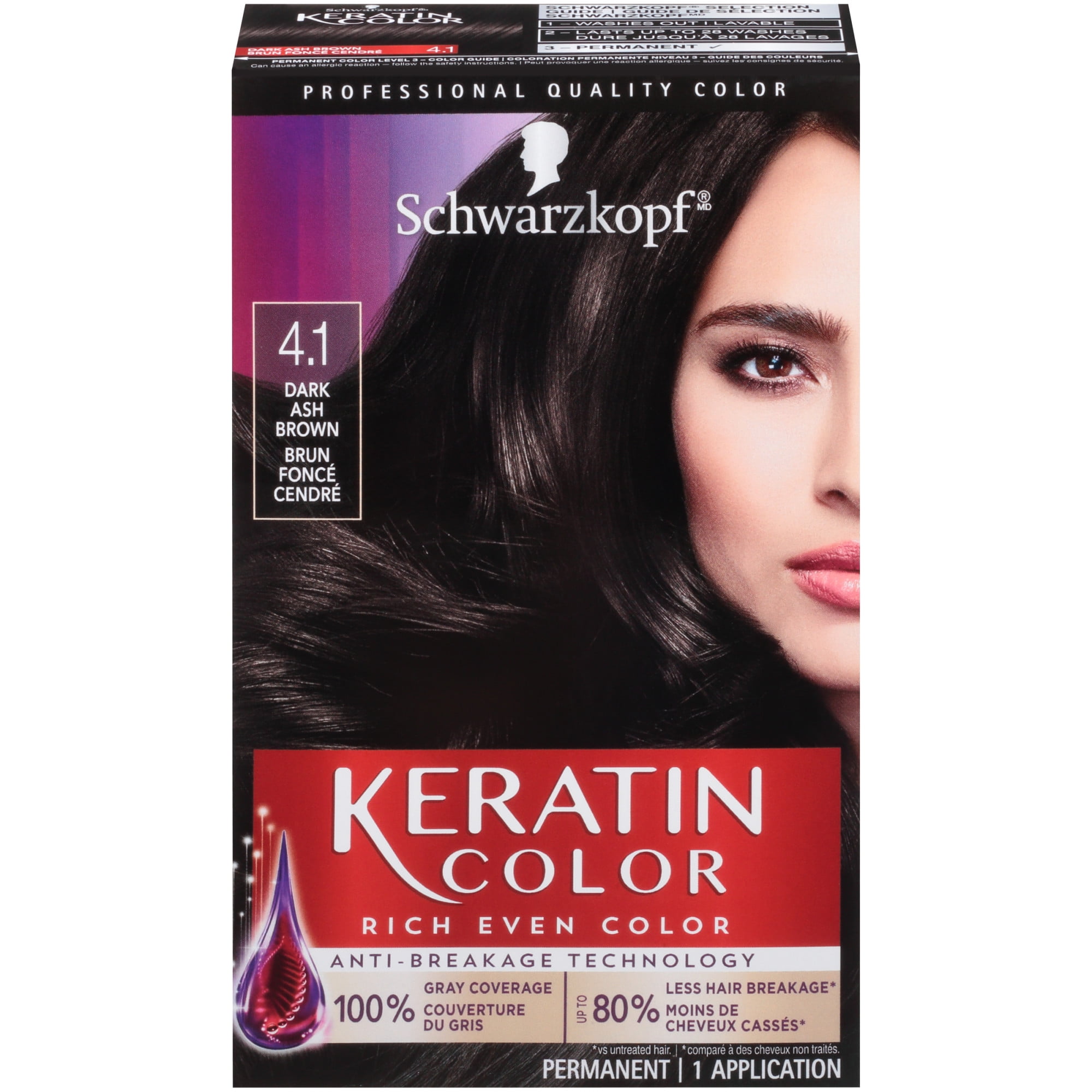 Schwarzkopf Keratin Color Permanent Hair Color Cream, 4.1 Dark Ash Brown -  Walmart.com