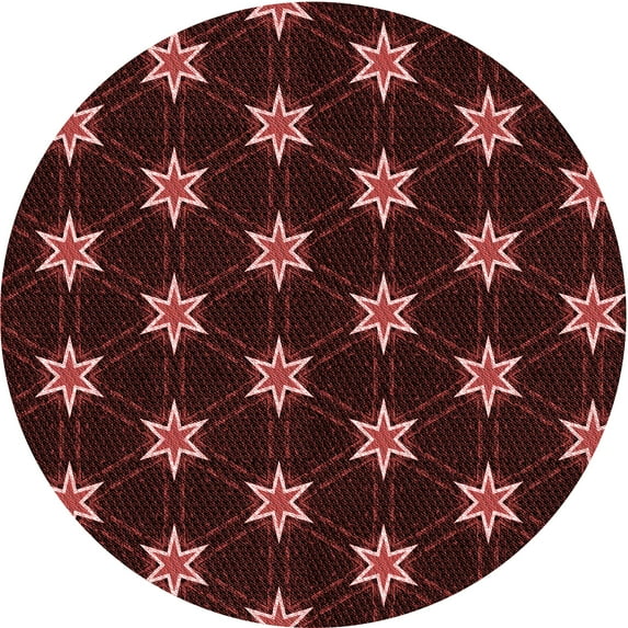 Ahgly Company Indoor Round Patterned Brown Red Area Rugs, 7' Round