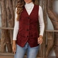 thumbnail image 4 of Women's Button Up Corduroy Vest V Neck Slim Fit Tops with Pockets Sleeveless Trendy Blazer Jackets Lightweight Coats Winter Snap Gilet Warm Outerwear Casual Waistcoats, 4 of 8