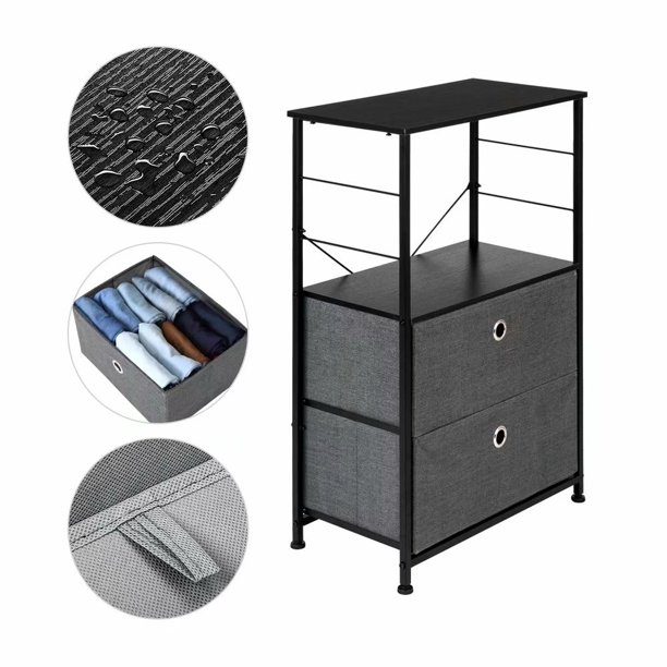 Nightstand 2-Drawer Shelf Storage - Bedside Furniture ...