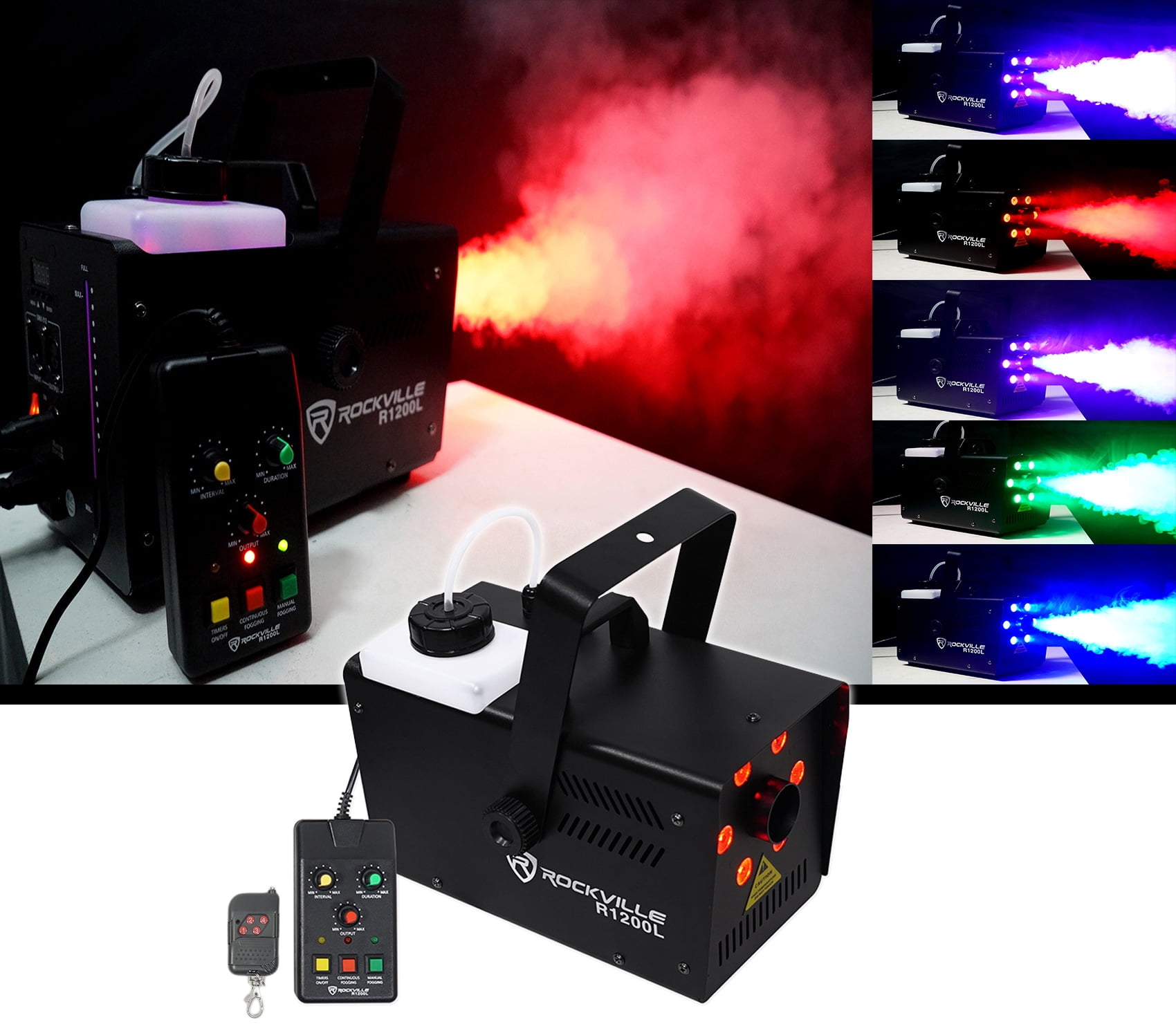 Rockville R1200L Fog/Smoke Machine w LED's, 7 Channel DMX+2 Remotes+Gallon Fluid