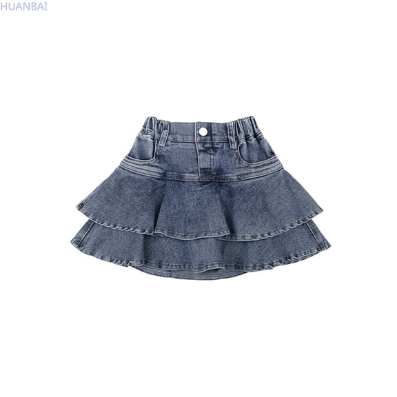 HUANBAI Little Girl's Denim Skirts Mini Flared Pleated Toddler Jean Skorts With Shorts Underneath Shorts Athletic Skirt 18-24 Months