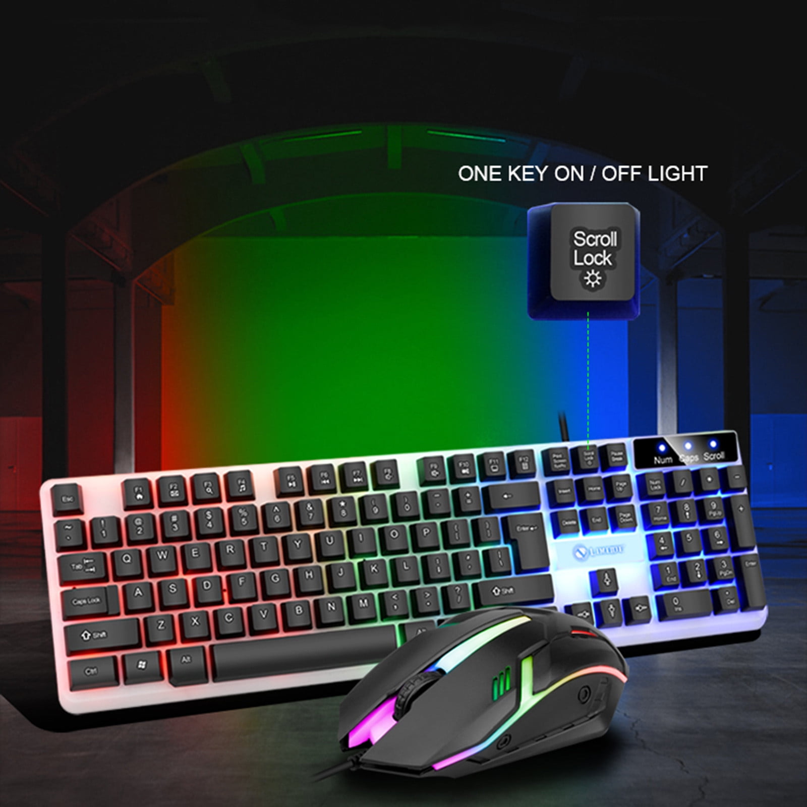 Wired Gaming Keyboard Mouse Combo, 104-Key Full Size, Mechanical Feel, RGB Backlit, Floating Keycaps, Ergonomic, Anti-Slip, for Gaming Office Home Use