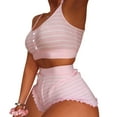 thumbnail image 3 of KaLI_store Plus Size Short Sets Two Piece Outfits Women Summer Shorts Sets 2 Piece Sleeveless Matching Crop Top and High Waisted Shorts Pink,XXL, 3 of 5