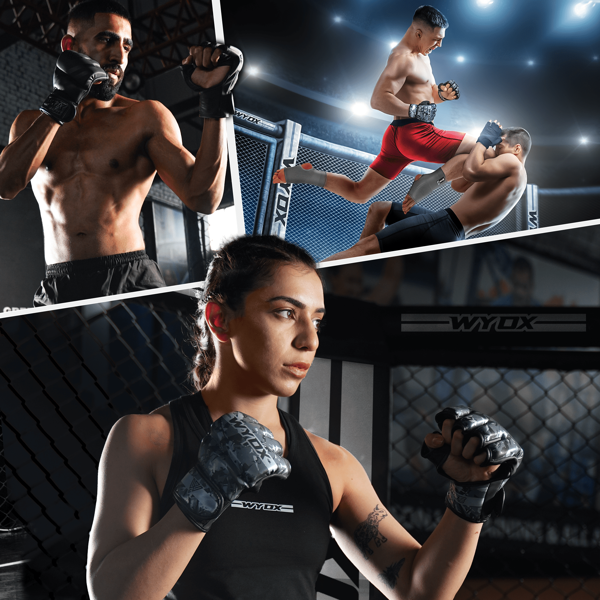 WYOX Fingerless MMA Gloves for Grappling, Sparring, Muay Thai with Fist Protection & Adjustable Wrist Support