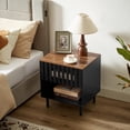 thumbnail image 3 of 2 Set Nightstands with Grille Striped Doors, Mid Century Modern Nightstand, Bedside Table with Slatted Drawer Decor, End Tables Bedroom with Metal Legs, Night Stand for Bedroom, 3 of 10