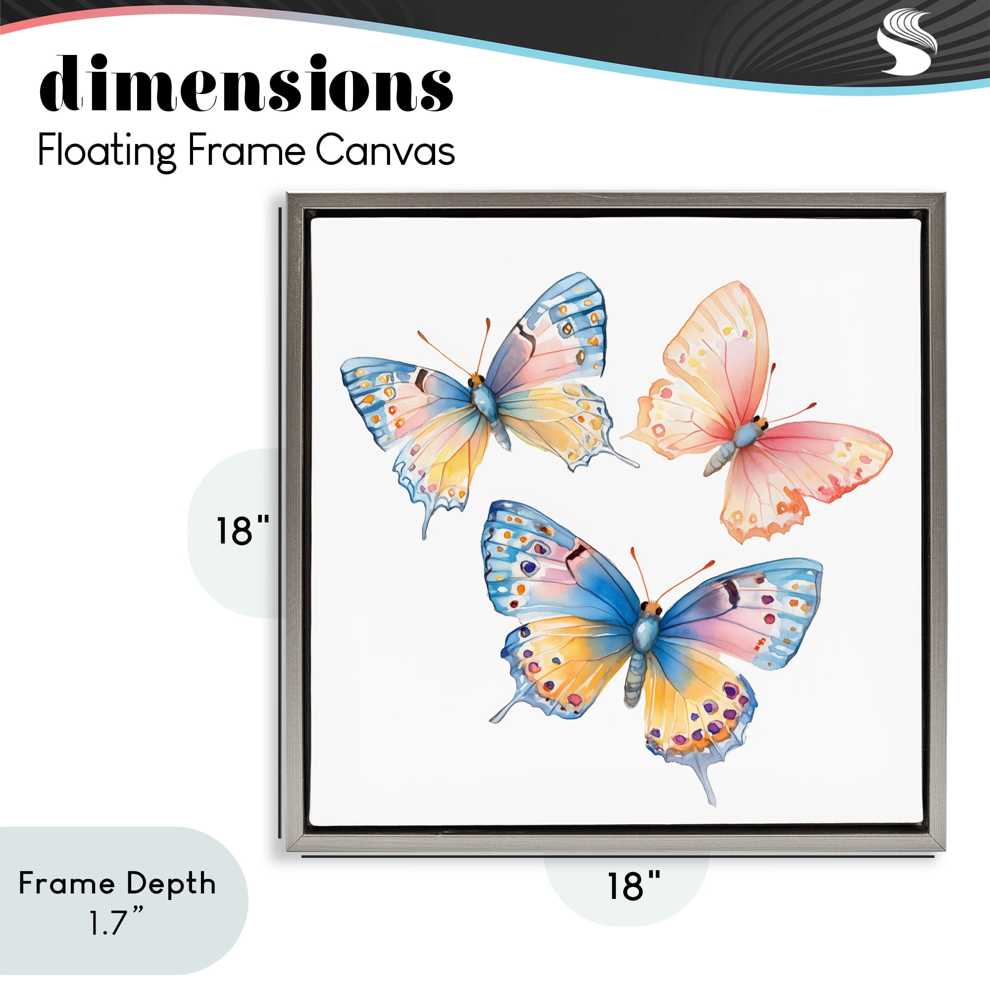 Stupell Industries Whimsical Butterfly Trio Gray Framed Floater Canvas Wall Art, design by Creative Studio