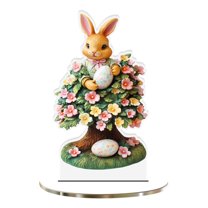 Lilixerw 6.3 in Easter Bunny Egg Acrylic Tabletop Decoration,with Carved Details,Spring & Easter Home Office Desktop Decor,Festival Party Centerpiece Shelf Display