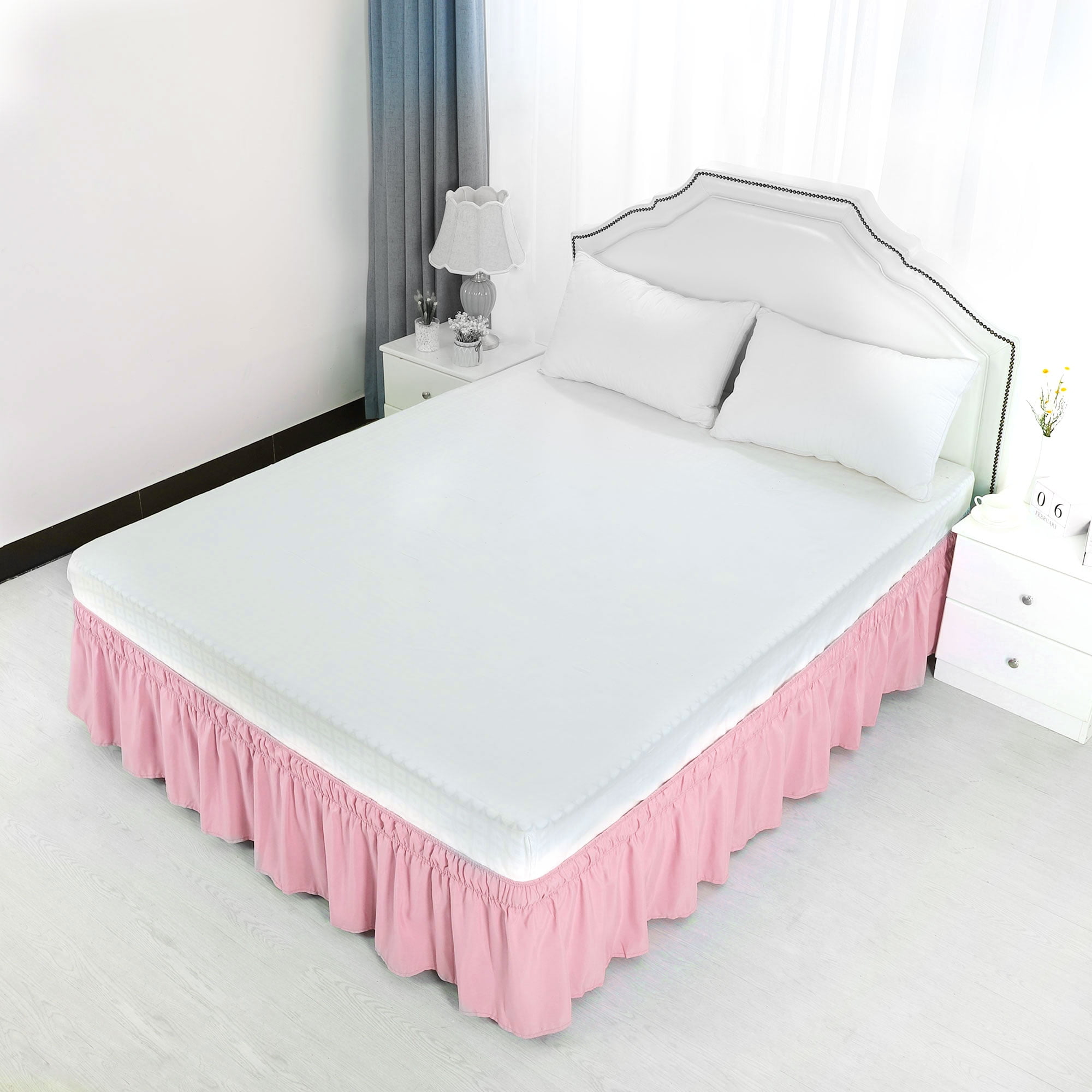 PiccoCasa Bed Skirt Polyester Elastic Wrap Around Dust Ruffle Light