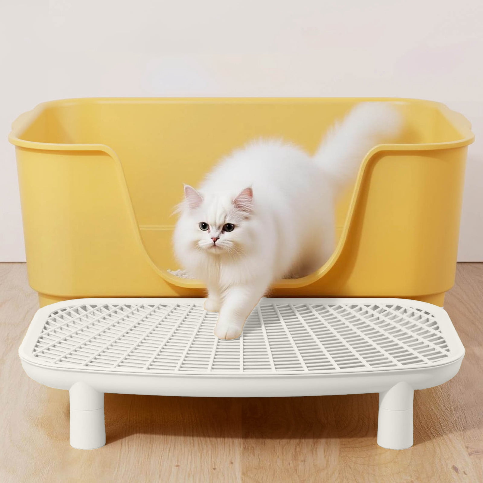Qiopertar Double Layer Cat Litter Mat, Anti-Slip Litter Trapping Pad for Cat Box, Waterproof Pet Floor Mat with Sand Control Grooves for Bathroom Kitchen Laundry Room, White