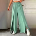 thumbnail image 2 of Chbgutlmr Flowy Pants for Women Ruffle Elastic Waist Side Slit Drawstring Lightweight Casual Trousers Trendy, 2 of 6