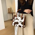 thumbnail image 3 of Yucurem Retro Animal Pattern Print Leather Plush Handbag, Winter Large Tote Bags for Travel Commuting (Brown Cow), 3 of 10
