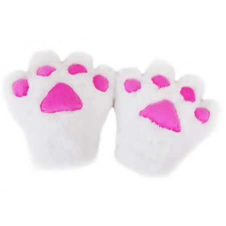 HDE Adult Halloween Costume Cosplay Cute Soft Kitty Cat Girl Paw Gloves (White)