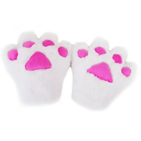 HDE Adult Halloween Costume Cosplay Cute Soft Kitty Cat Girl Paw Gloves (White)