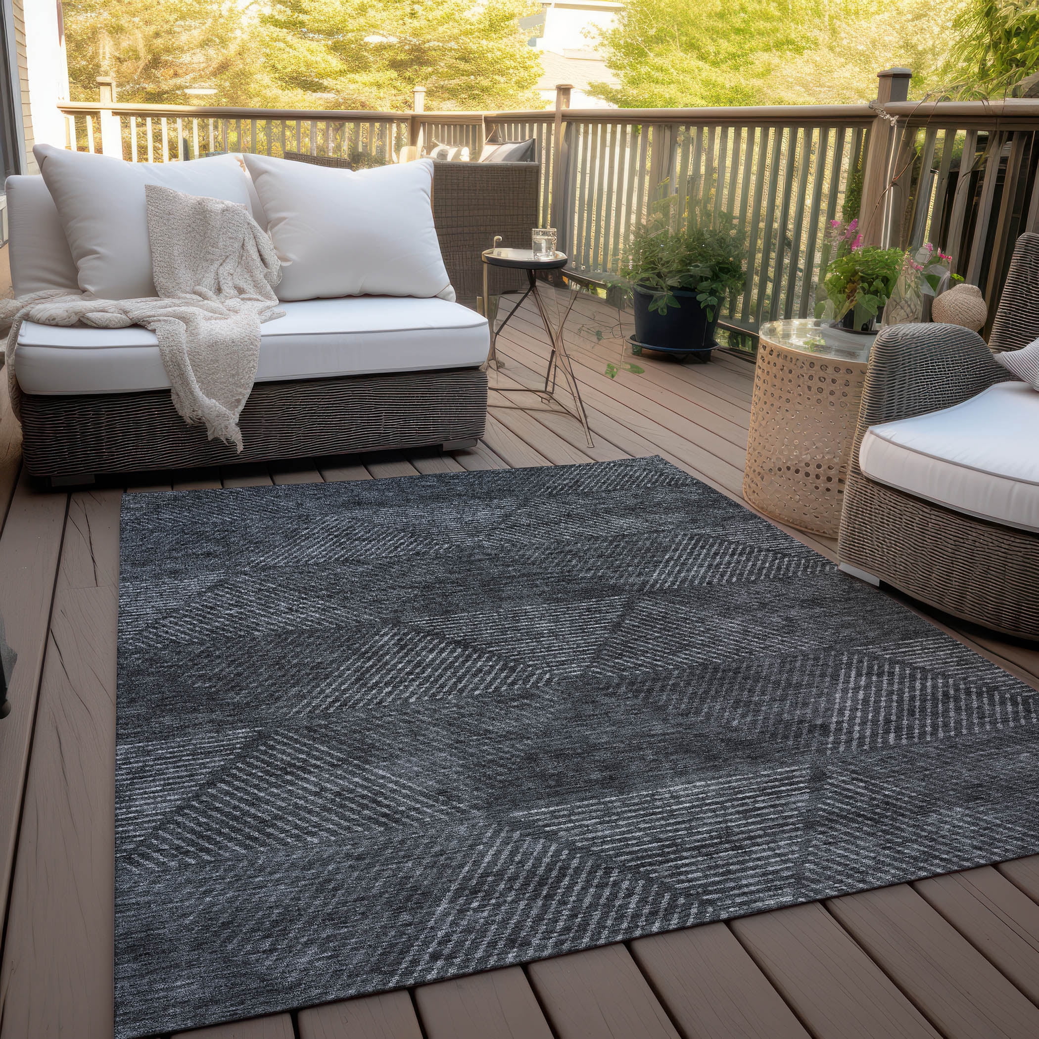 Addison Rugs Chantille Indoor/Outdoor Transitional Geometric Charcoal Washable Rectangle Rug, 10' x 14'