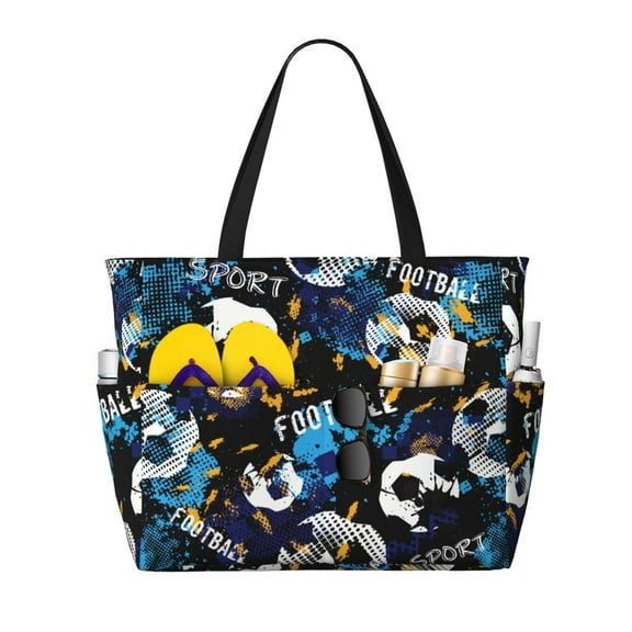 Pofeuu Football Print Beach Bag,Waterproof Sandproof Beach Tote Bag, Large Capacity Foldable Beach Bags for Women