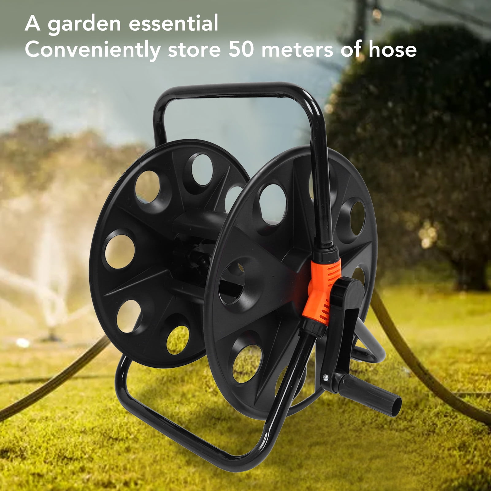 Yajisi Professional Garden Hose Reel Reinforced 164ft Water Hose Holder for Outside Yard, Heavy Duty Metal & ABS Water Pipe Storage Rack (164.0ft / 50m Capacity)