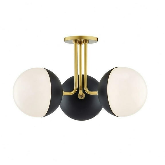 -Three Light Semi Flush in Style-28 inches Wide By 11 inches High-Aged Brass Black Finish Bailey Street Home 735-Bel-3370992