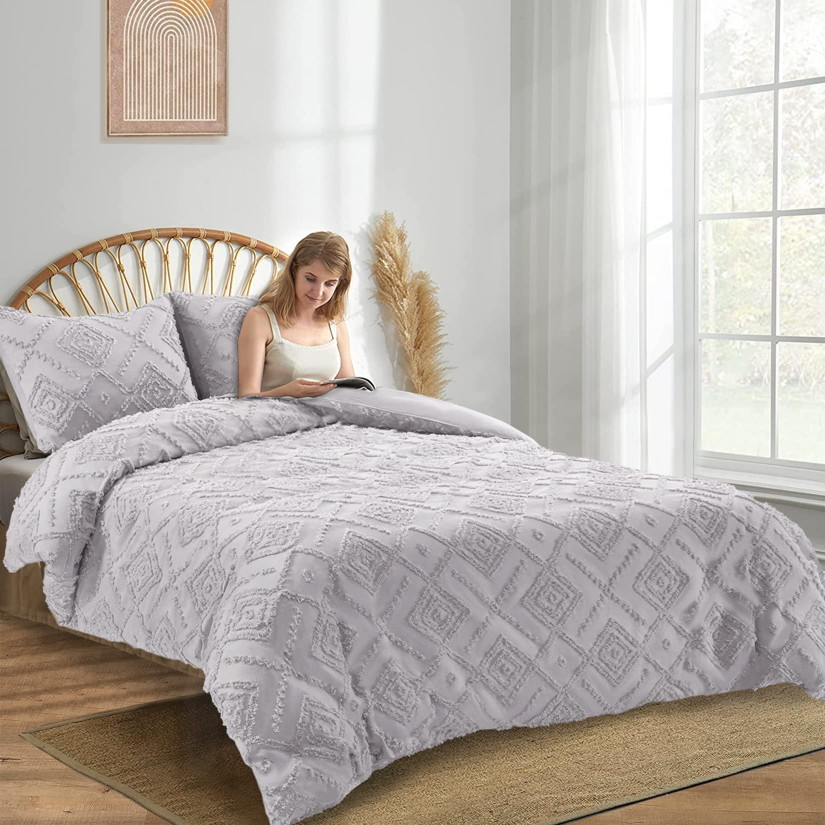 GymChoice Duvet Cover, Cotton Boho Duvet Cover Set Geometric Clipped