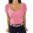 thumbnail image 1 of T-Shirt Côtelé à Col Rond pour Femmes - Coupe Ajustée, Manches Courtes, Polyvalent pour Décontracté/travail, Tissu Polyester Doux, 1 of 7