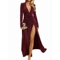 thumbnail image 3 of Female Long Sleeve Maxi Dress V Neck Wrap Waist Formal Long Cocktail Dresses Night Out Outfits Wine Red S, 3 of 8