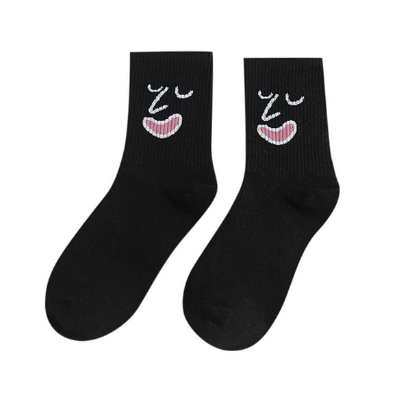 oqasdz Women Personalized Trendy Cartoon Funny Expression Jacquard Single Needle Socks Neutral Breathable Cotton Mid Calf Socks