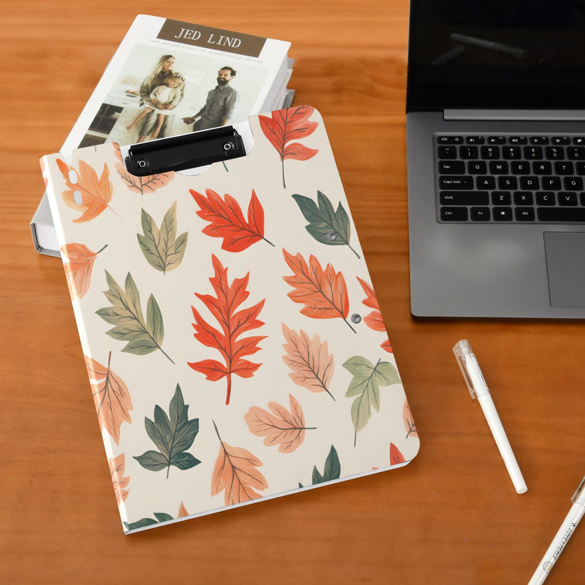 FORMRS A4 Clipboard Folder with Pen Holder Horizontal Foldable School Office Binder, Red Autumn Leaves