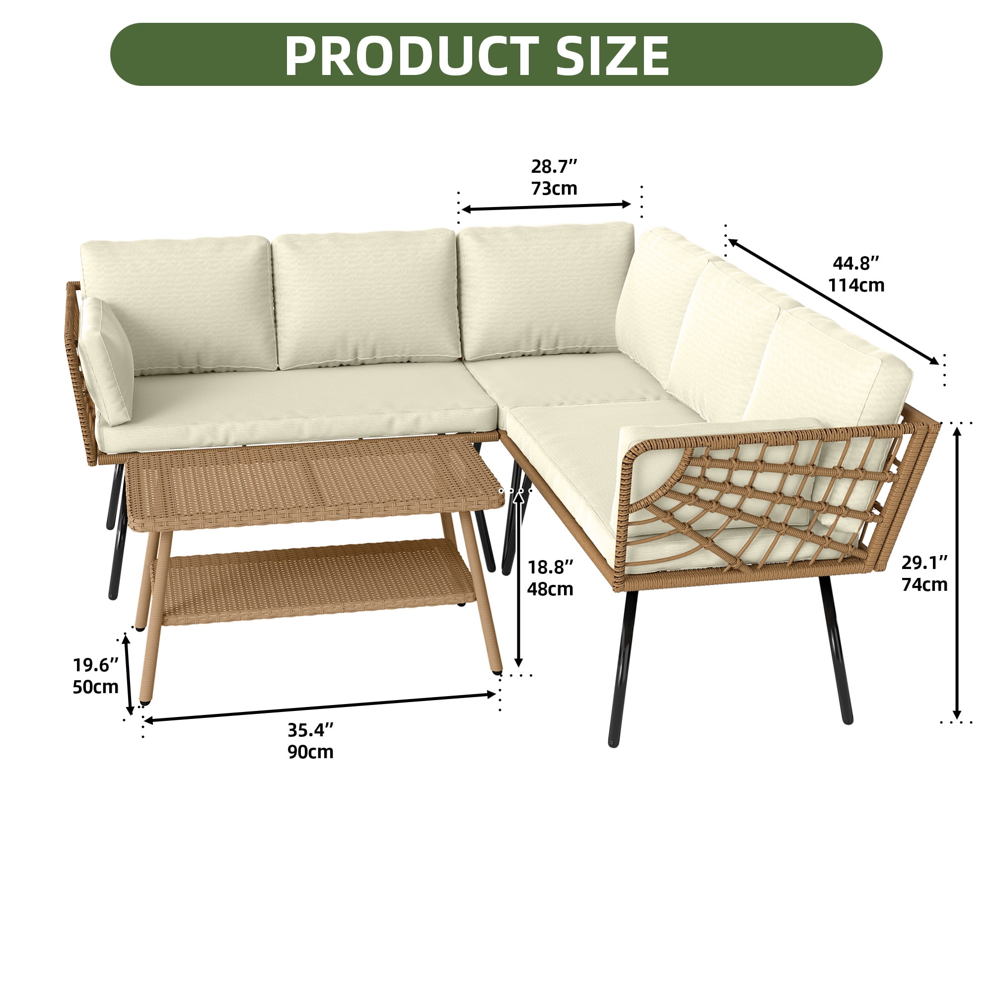 Uforic 4 Piece Outdoor Patio Furniture Set, Rattan Wicker Outdoor Conversation Sectional Sofa Set, Beige