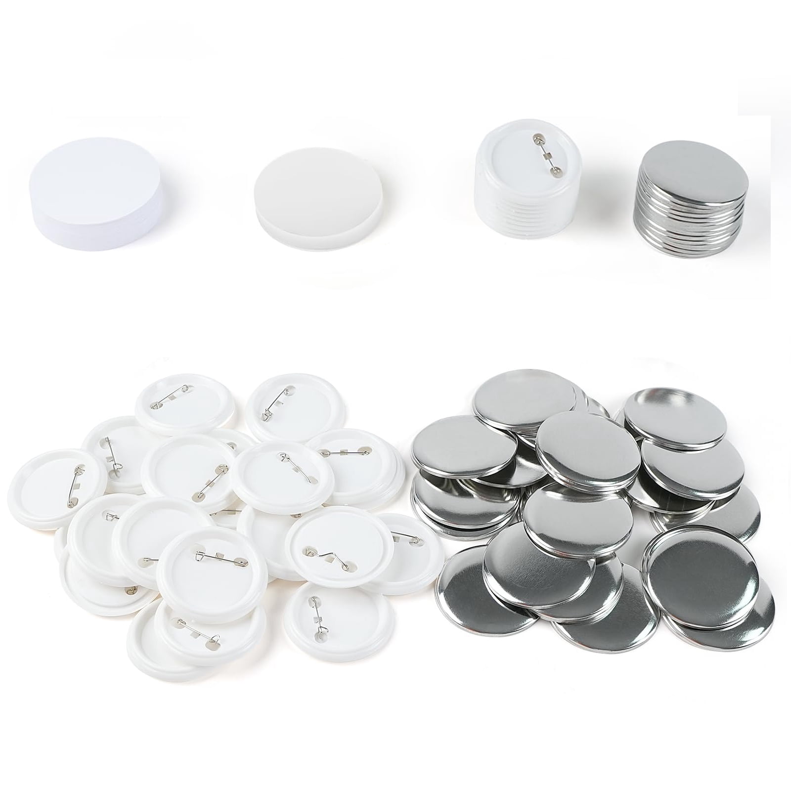 Blank Button Making Supplies 100PCS 25mm Round Badge Parts Plastic/Frosted Pin Badge Kit ,Beginner-Friendly
