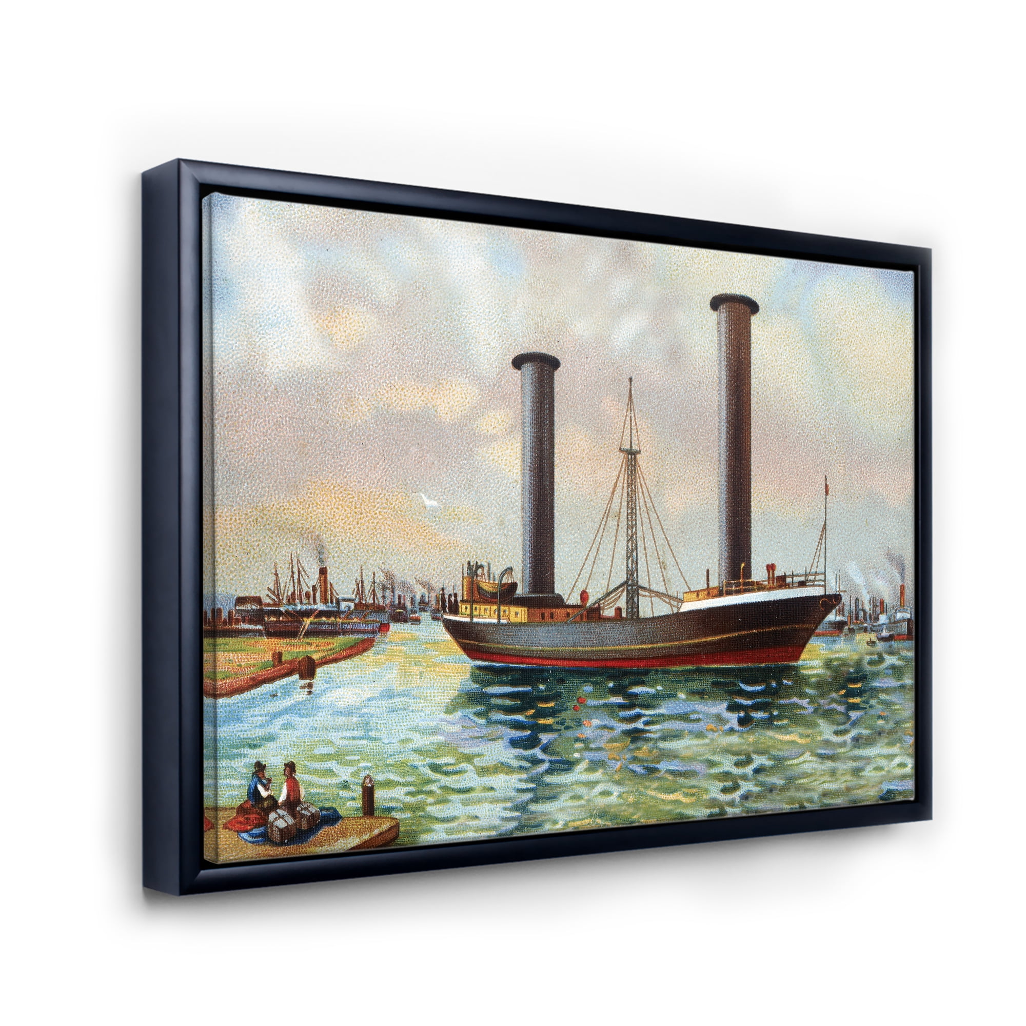 Designart 'The Ancient Boat Leaving The Harbor' Nautical & Coastal Framed Canvas Wall Art Print