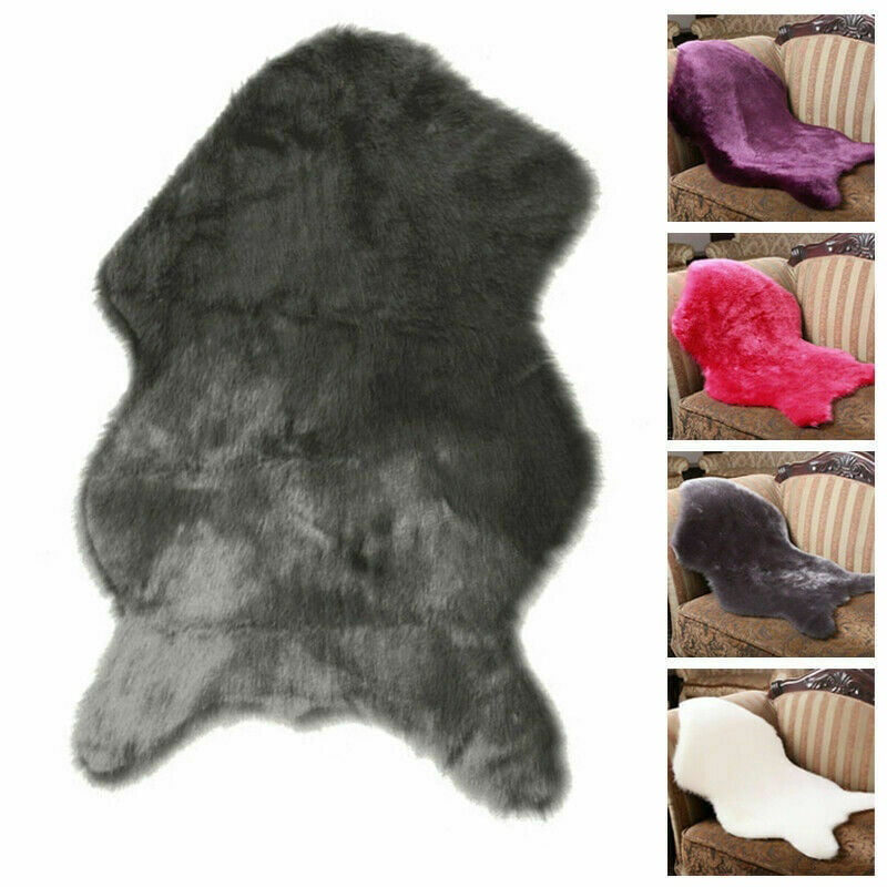 Soft Plain Fluffy Bedroom Faux Fur Fake Single Sheepskin Rugs Washable Hairy Mat 