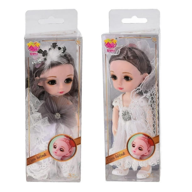 2pcs 6.7 Inch Girl Doll Joint Movable Exquisite Lovely Doll with Exquisite Dress Birthday Gift