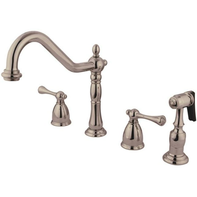 Kingston Brass KB7798BLBS Double Handle 8 in. Widespread Kitchen Faucet with Brass Sprayer