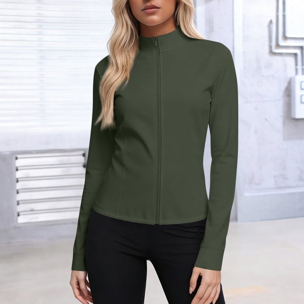 TaTaai Women's Athletic Casual Jacket Long Sleeve Zip Front Solid Color Slim Fit UPF Protection Sporty Outerwear with Thumbholes Gift
