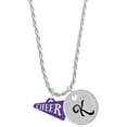 thumbnail image 1 of Delight Jewelry Acrylic 3/4" Purple Cheer Megaphone Silvertone Script Initial Disc - K - Charm Necklace, 20"+3", 1 of 4