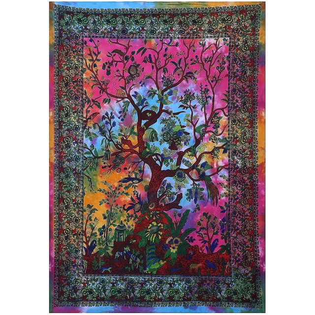 Tapiz Árbol de la vida turquesa Colgante de pared Tapices psicodélicos Algodón indio Colcha doble Sábana de picnic Decoración de pared Manta Arte de pared Hippie Bedro