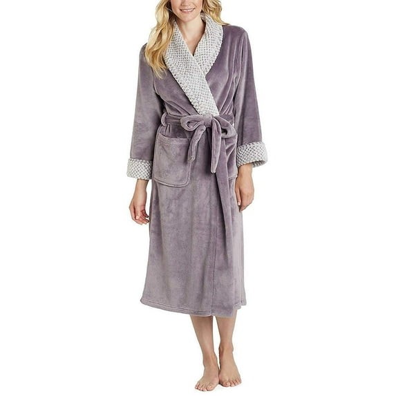 Carole Hochman Women Luxuriously Soft Plush Wrap Robe 48" L Plum XL
