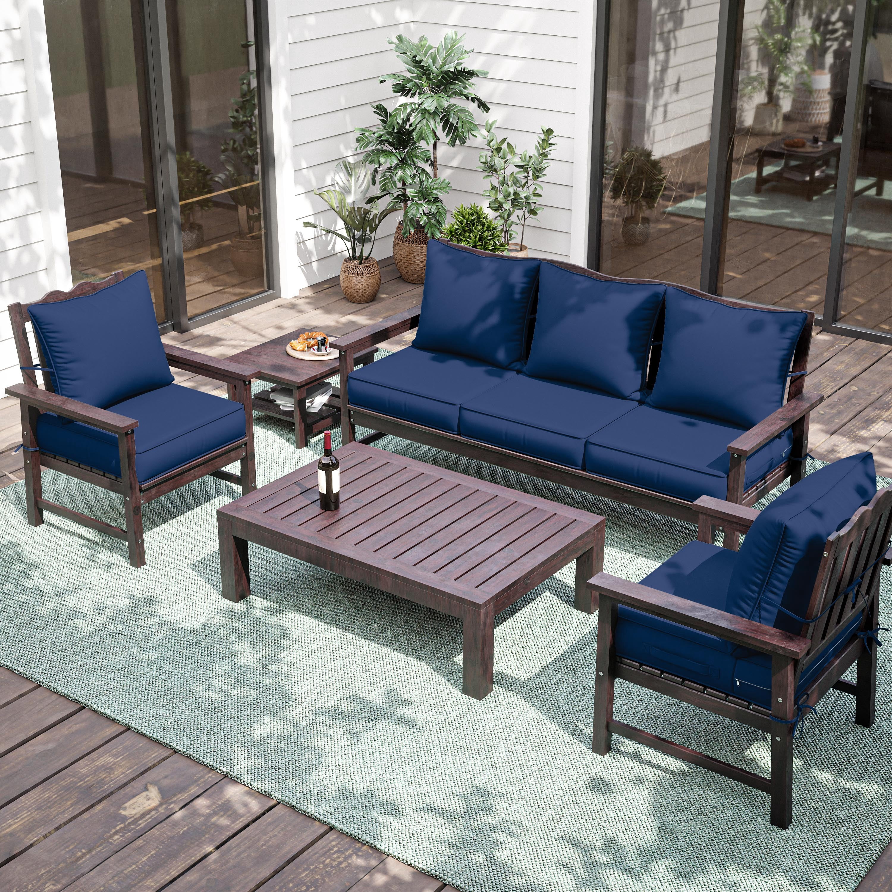 Kimunuk Outdoor Seat Cushion Set, 22" X 24" X 4" Water-Resistant & Fade-Resistant Patio Furniture Replacement Cushions with Handle and Straps for Sofa Chair, Blue