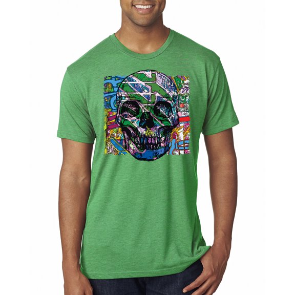 Wild Bobby, Colorful Abstract Skull Face Streetwear Mens Premium Tri Blend T-Shirt, Envy, Small