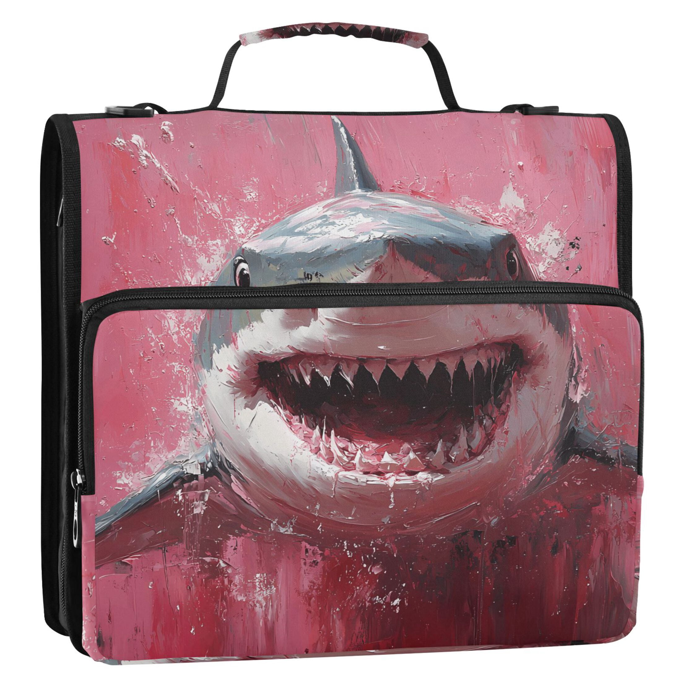 3 Ring Zipper Binder with Shoulder Strap Waterproof Trapper Keeper 2 Inch D-Ring 500 Sheets Capacity Aggressive Shark