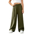 thumbnail image 5 of MLCDZ Linen Pants for Girls Summer Lightweight School Uniform Pants Kids Baggy Elastic Waist Wide Leg Trousers with Pockets Lightweight Daily School Pants, 5 of 7
