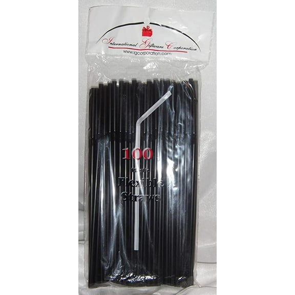 Straws - 100 Black Flex / Flexible Drinking Straws - Luau - Wedding Reception - Party Supplies - Flexible Bendy Straws