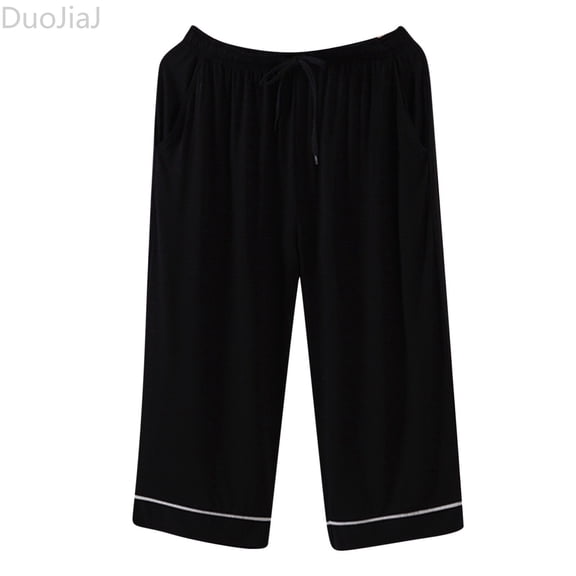 DuoJiaJ Pants Lightweight Soft Pajama Pants Loose Sleep Bottoms Drawstring Sleepwear Wear With Pockets Women's Cropped Pants Black L