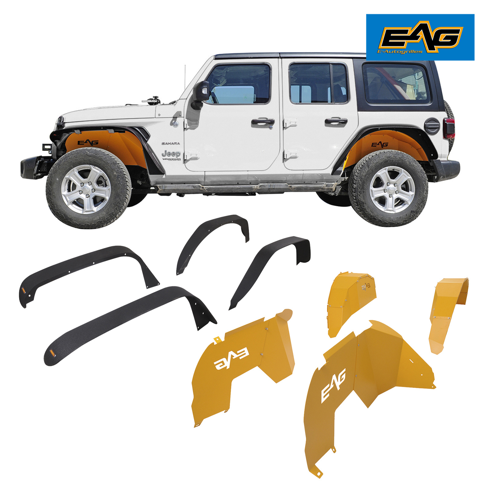 EAG Fit for 1821 Wrangler JL 4PCS Fender Flares and 8PCS Yellow Inner