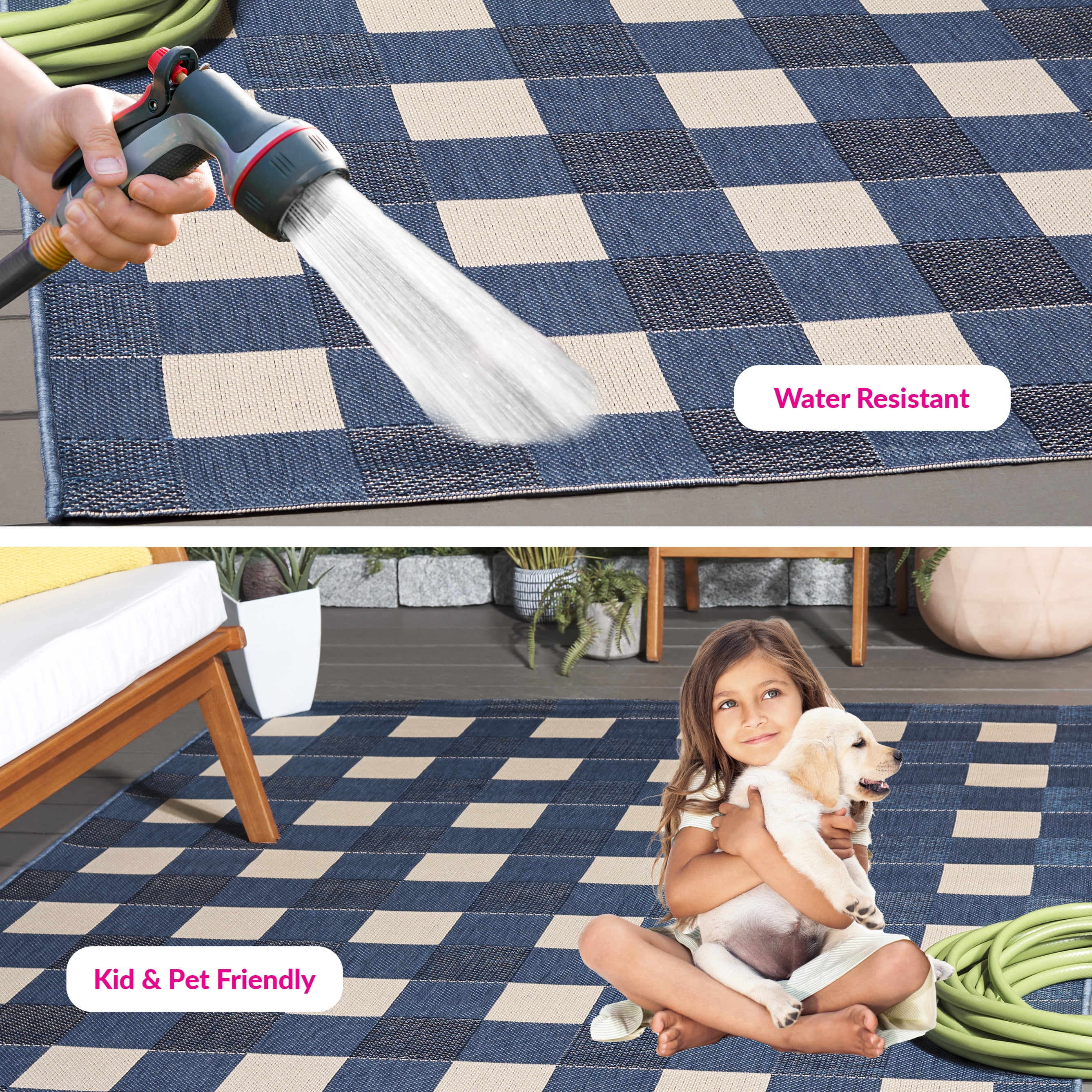 Safavieh Courtyard Caitriona Checkered Indoor/Outdoor Area Rug, Blue/Beige, 4' x 5'7"