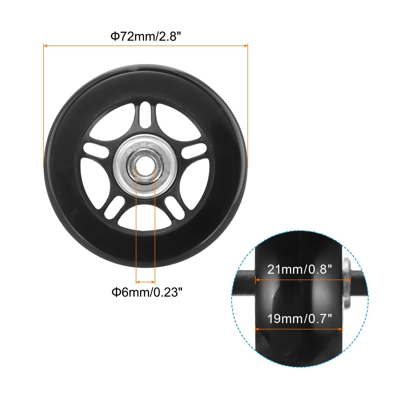 Uxcell Set of 2 Luggage Wheels Replacement 69 x 19 mm/2.7" x 0.7" Rubber Swivel Caster Bearing Wheels Repair Kits