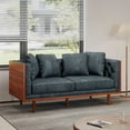thumbnail image 2 of GDF Studio Cayuga Mid Century Modern Fabric Tufted Loveseat with Accent Pillows, Charcoal and Dark Walnut, 2 of 9